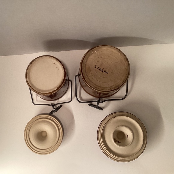 Vintage Stoneware Cheese Crocks Set of 2. Dark Brown Storage Jars - Picture 4 of 7